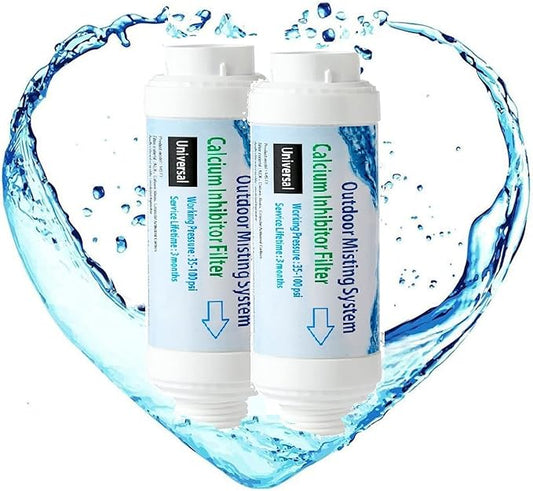 H&G lifestyles Misting System Calcium Inhibitor Filter for Patio Misters Inline Water Filter Effectively Reduce Hard Water Spots, Soften Water (Pack of 2)