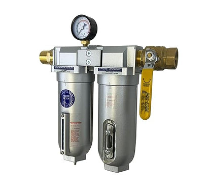 1/2" NPT Industrial (2-Stage) Coalescing Filter Removes Oil, Moisture Vapor Aerosols and in Line Desiccant Bead Air Dryer for Compressed Air Lines