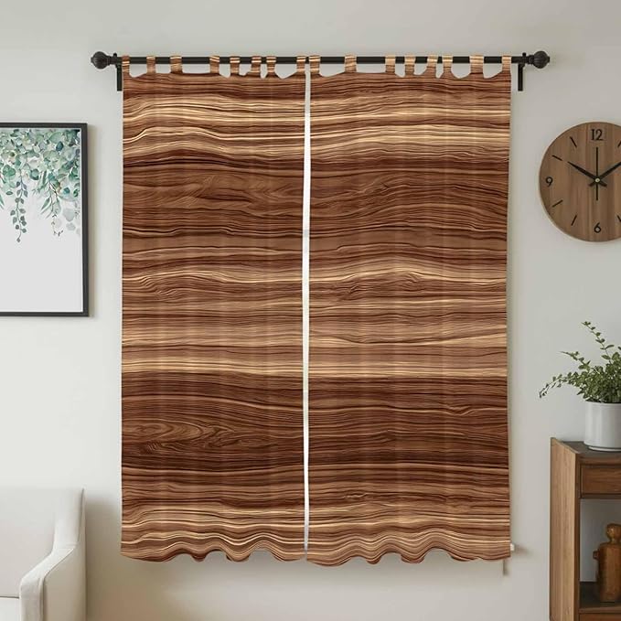 Brown Western Living Room Curtains 96 Inch Length, Window Curtains Tab Top, Vintage Farmhouse Wood Barn Door Light Filtering Window Treatments Drapes 52"x96" 2 Panel