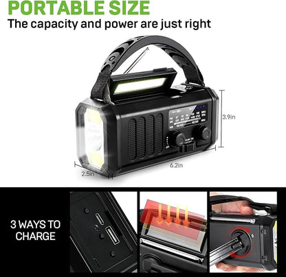 Emergency NOAA Weather Radio, 10000mAh/37000mWh,Solar Hand Crank Radio with AM/FM, Flashlight & Reading Light, Rechargeable Battery,SOS Alarm, for Valentines Day Gifts Indoor Outdoor Emergency