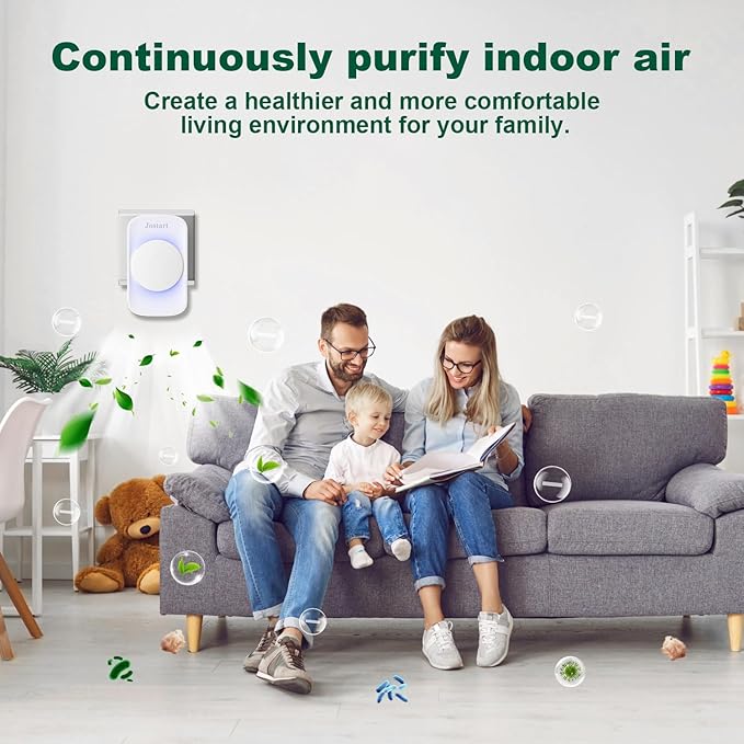 Air Ionizer for Home(4 pack), Ionic Air Purifier Plug in with 6 Carbon Fiber Tips, Ultra Quiet Portable Air Cleaner for Kitchen Bedroom Office Bathroom,Energy Efficient with Blue/Warm White Mood Light