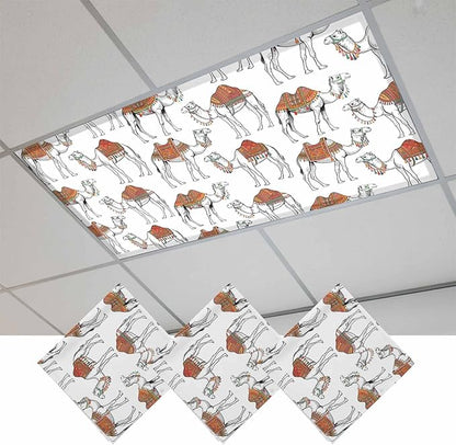 3 Pack Fluorescent Light Cover, Sand Camel Light Covers for Ceiling Lights, Vintage Farmhouse Desert Animals Camel Magnetic Lights Filters Ceiling Shade for Classroom/Office - 4 x 2 Feet