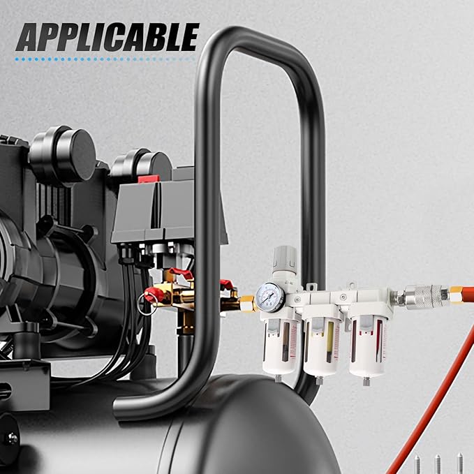 Industrial 1/2" NPT 3 Stage Air Drying System,Coalescing Filter, Particulate Filter and Air Regulator, Manual Drain for Air Tools and Spray Paint Gun