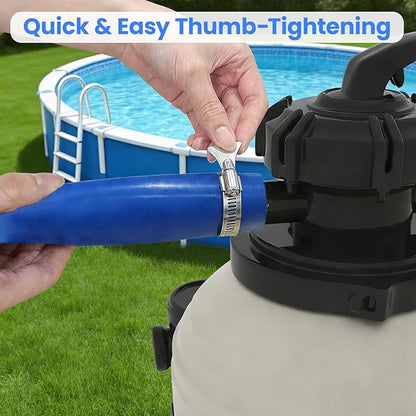 Poolvio Backwash Hose 2" x 50 ft, Blue Lay-Flat PVC Drain Hose with 2 Stainless Steel Thumb Screw Clamps, Tear-Resistant & Leak-Free for Swimming Pool Filter Cleaning, Flooded Area, Pond Draining