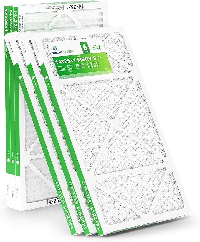 14x25x1 Air Filter 6 Pack, Durable MERV 8 Pleated Home HVAC AC Furnace Filters, Lightweight Compact Air Conditioner Filter Replacement