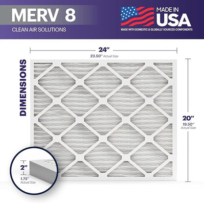BNX TruFilter 20x24x2 Air Filter MERV 8 (4-Pack) - MADE IN USA – Dust & Pet Defense Electrostatic Pleated Air Conditioner HVAC AC Furnace Filters for Dust, Pet, Mold, Pollen MPR 600 – 700 & FPR 5