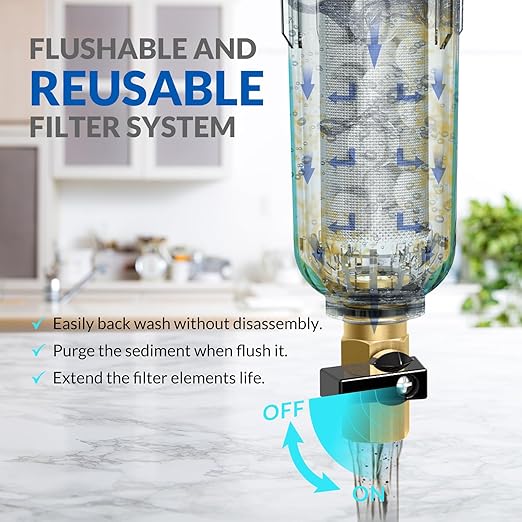SimPure 100/500 Micron Spin Down Sediment Filter, Reusable Whole House Sediment Water Filter, Pre-Filtration System for City/Well water, 1" MNPT + 3/4" FNPT + 3/4"MNPT, BPA Free