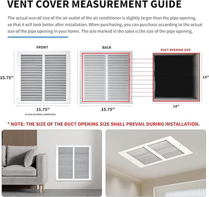 14x14 Return Air Grille(Duct Opening Size),Air Return Vent Cover,Flat Vent Cover,Rejillas De Aire Acondicionado Para Casa,Return Air Grilles,Outer Dimensions:15.75"Wx15.75"H(14"W x 14"H, Duct Opening)