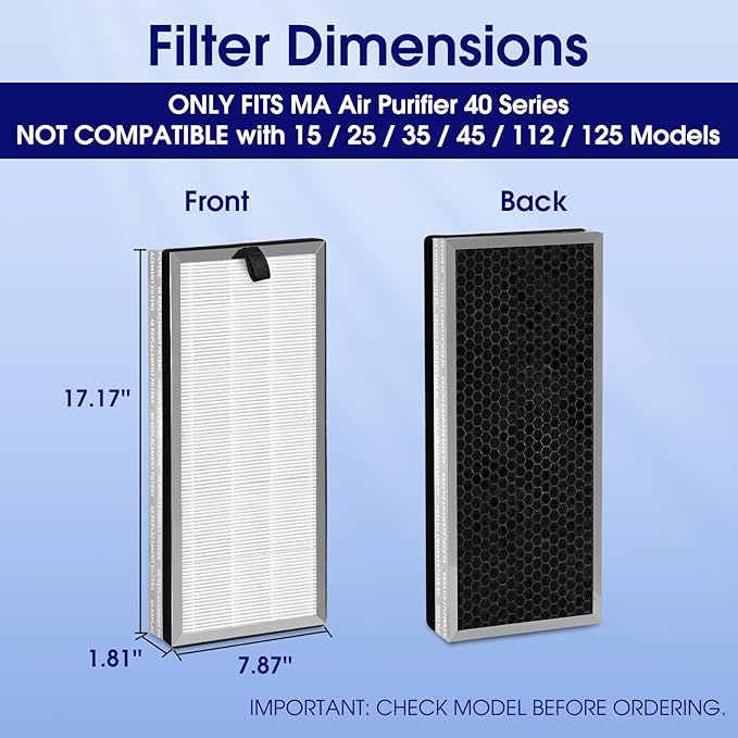 40 Replacement Filter Compatible with MA Air Purifier 40 Series, 3-in-1 High-Efficiency H-13 Grade, Pre-Filter and Activated Carbon, 4 Pack
