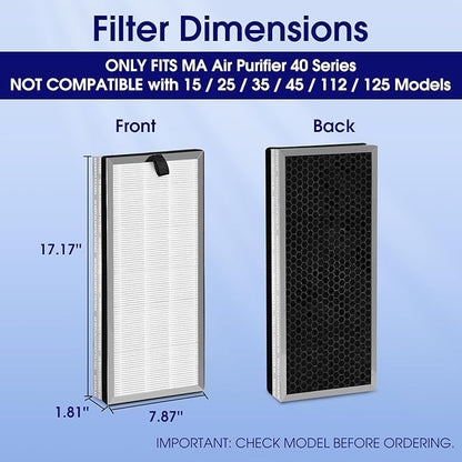 40 Replacement Filter Compatible with MA Air Purifier 40 Series, 3-in-1 High-Efficiency H-13 Grade, Pre-Filter and Activated Carbon, 4 Pack