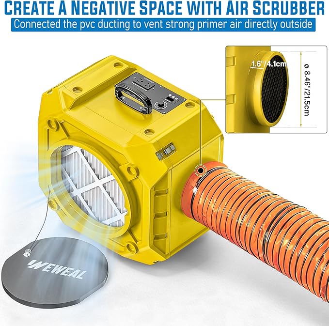 Commercial Air Scrubber, Negative Air Machine with 3-Stage Filtration, Commercial Air Purifier with HEPA/Carbon Filters/MERV-10, Heavy Duty Air Purifier for Industrial and Home, Yellow