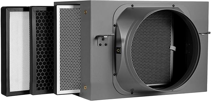 Inline Filter Box 10 ", 3-Layer Air Filtration Box with High Efficacy HEPA and Carbon Filter, Box Fan Filter for 10 Inch Inline Duct Fan for Whole House and HVAC Ventilation Systems