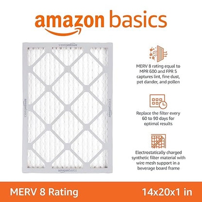 Amazon Basics 14x20x1 Air Filter 6 Pack, MERV 8 AC Furnace Filters (Actual Size: 13.75" x 19.75" x 0.75")