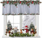 Christmas Curtain Valances for Windows, Kitchen Valance Window Treatment, Winter Xmas Balls Pine Branches Wooden Grain Light Filtering Block Curtains for Bathroom/Bedroom/Living Room 42'' x 18''