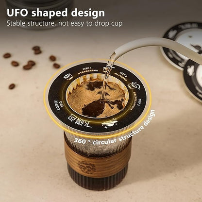 UFO Coffee Filter Paper Bag, Portable Hanging Ear Drip Coffee Bag, Single Serve Disposable Pour Over Filter Bag for Camping, Travel, Office, Home, No Adhesive, 16pcs (UFO)