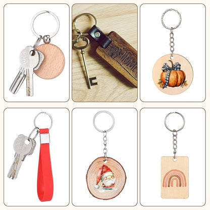Tondiamo 122 Pcs Laser Engraving Blanks Keychains Bulk Laser Cutting Engraving Materials Accessories Including Wood, Stainless Steel, Acrylic, PU Leather, Silicone and Marking Paper Tape for Laser