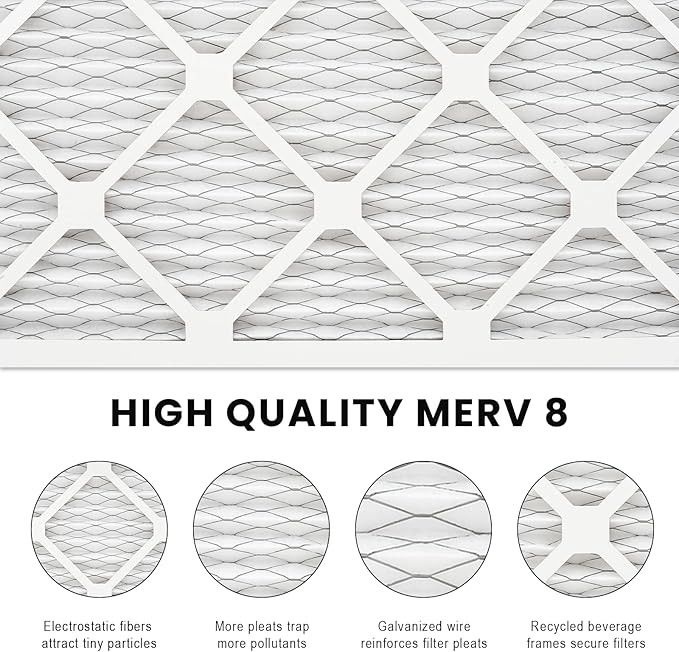 16x25x1 Air Filter MERV 8 (4-Pack), HVAC/Furnace AC Filter Replacement, Dust Defense–Comparable with MPR 600 & FPR 5 (Actual 15.75x24.75x0.75)