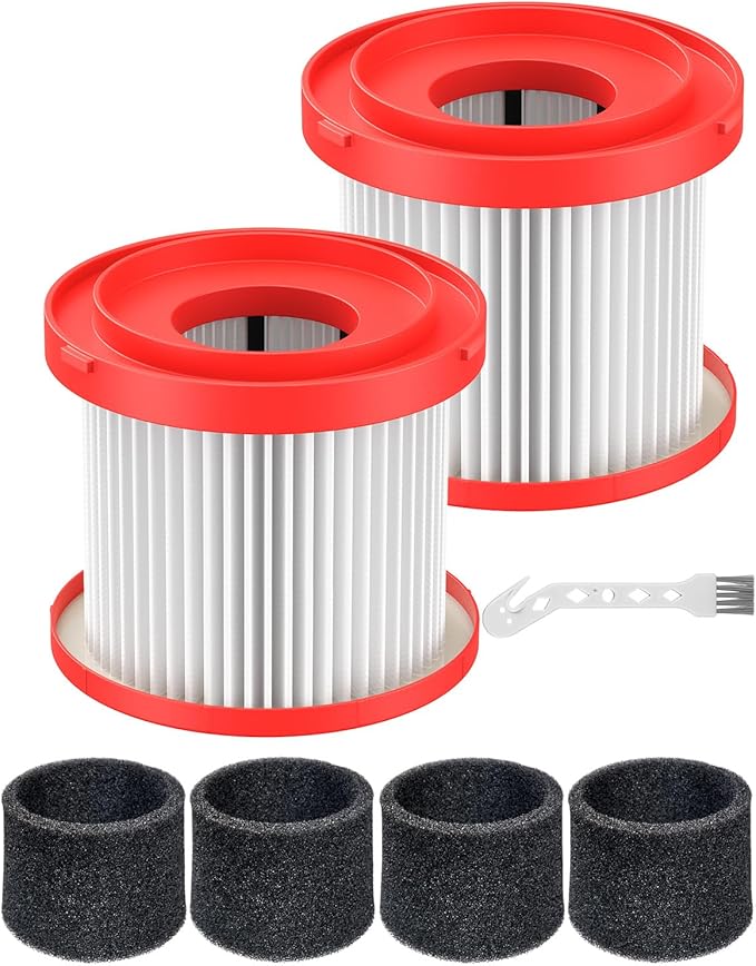 2 Pack 49-90-1900 Wet Dry Vacuum HEPA Filter Replacement Compatible with Milwaukee Cordless M18 Vacuum 0780-20 0880-20 with 4 Foam Sleeve Filters