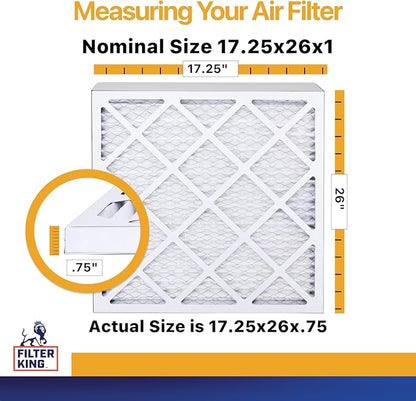 Filter King 17.25x26x1 Air Filter | 4-PACK | MERV 13 HVAC Pleated A/C Furnace Filters | MADE IN USA | Actual Size: 17.25 x 26 x .75"