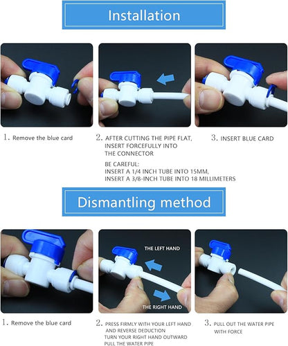 Water purifier globe valve, tee, elbow, straight through 1/4 "FPT pipe quick collection, quick push in plastic pipe joint, suitable for 5pcs of reverse osmosis filtration RODI water purifier system