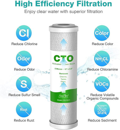 SimPure 5 Micron 10" x 2.5" Whole House Carbon Sediment Water Filter Cartridge Replacement for Home Under-Sink & Countertop Filtration System,10 inch RO Unit, Dupont WFPFC8002, FXWTC, SCWH-5 (3 Pack)