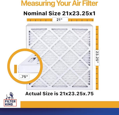 Filter King 21x23.25x1 Air Filter | 6-PACK | MERV 13 HVAC Pleated A/C Furnace Filters | MADE IN USA | Actual Size: 21 x 23.25 x .75"