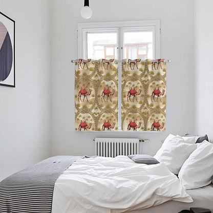 2 Panel Kitchen Cafe Curtains, Desert Camels Sunlight Filtering Nature Air Through, Home Decor Window Covering Tier Curtains for Living Room 104W x 63L inch Tropical Palm Trees Sand Cords Brown
