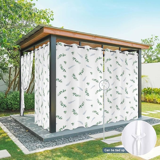 Leaf Outdoor Curtains for Patio Summer Jugal Leaves Pastoral Plant Waterproof Outside Curtains with Grommet Top Weatherproof Curtain for Cabana Pergola Gazebo, 2 Pack, 54" W x 108" L
