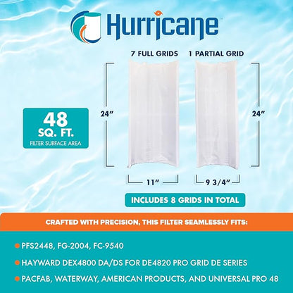 Hurricane Filters HF-DE48-SET - 48 Square Feet DE Grid Filter Replacement for PFS2448, FG-2004, FC-9540, Hayward DEX4800 DA/DS - Best Value USA DE Grid Pool Filters