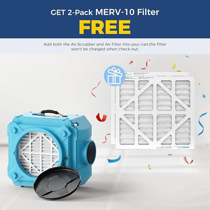 ALORAIR Air Scrubber with 3 Stage Filtration, Stackable Negative Air Machine for Industrial and Commercial Use, Heavy Duty Air Cleaner with MERV-10 Filter, HEPA/Activated carbon Filter, Blue
