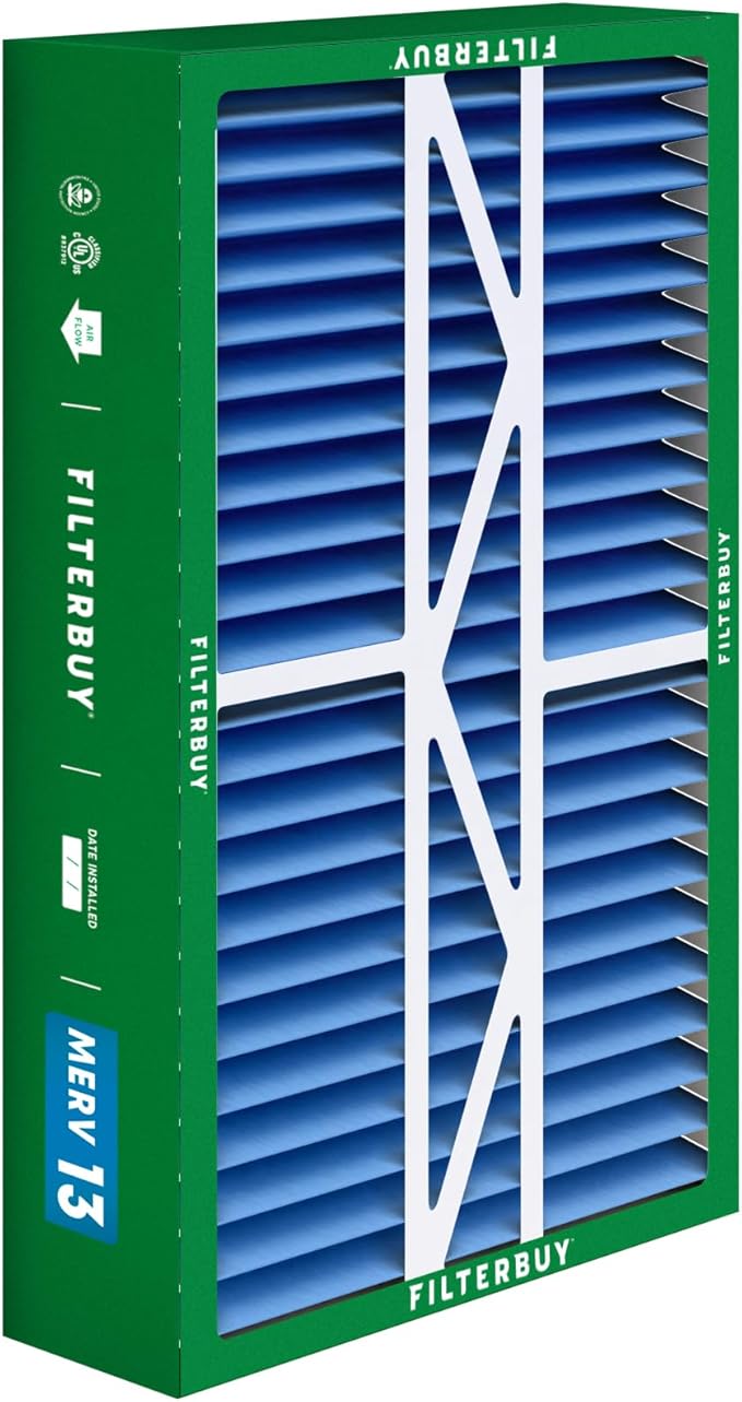 Filterbuy 16x25x5 Air Filter MERV 13 Optimal Smoke & Allergy Defense (2-Pack), Pleated HVAC AC Furnace Filters for Amana, Coleman, Goodman, Maytag, York, and More (Actual Size: 15.38 x 25.50 x 5.25)