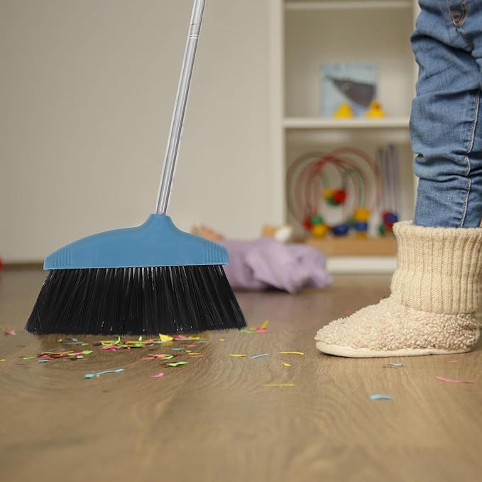 BESPORTBLE Soft Bristle Broom Dustpan Set Blue Floor Sweeping Broom Non-Stick Hair Design Home Kitchen Patio Garage Use