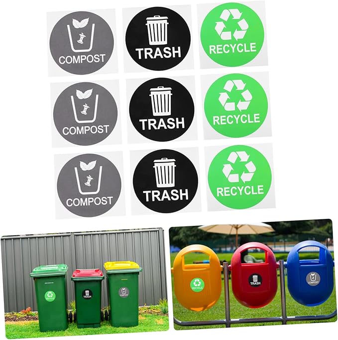9pcs Garbage Classification Stickers for Trash Recycling Self-Adhesive Sorting Labels for Easy Use Kitchen Office Bathroom