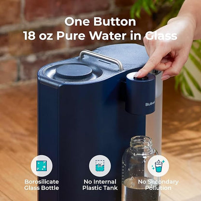 Bluevua RO100ROPOT-Travel Reverse Osmosis System Countertop Water Filter, Compact 6-Stage Filtration with UV, Includes Glass Bottle, Portable Water Purifier for Home & Travel, Blue