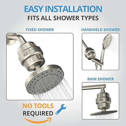 weAQUA Heavy Duty Shower Filter Family 2 PACK – 99% Removal for Hard Water, Chlorine, Fluoride, Heavy Metals, Micro-life, Organics and More (Brushed Nickel)