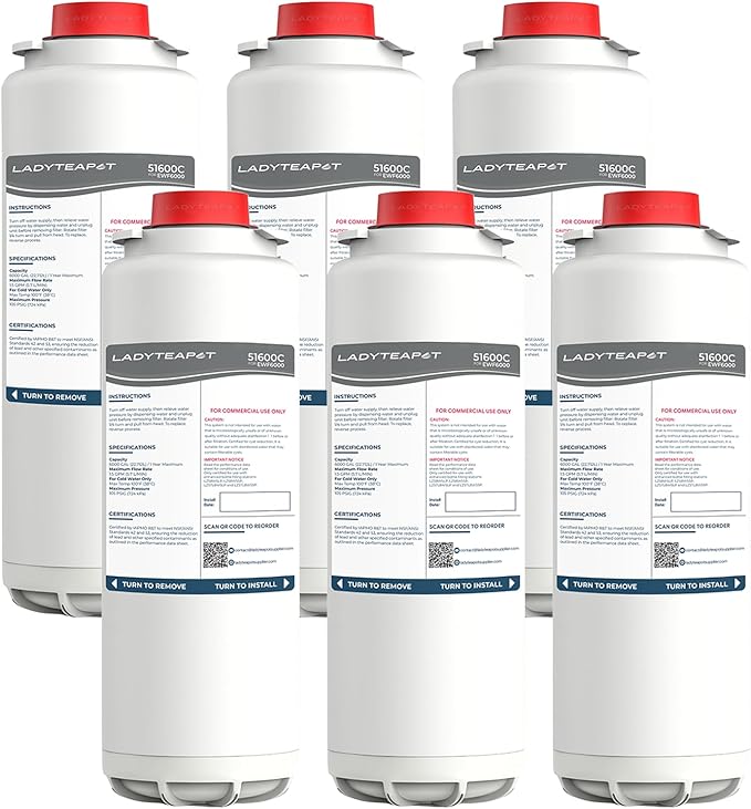 Water Filter Replacement Compatible With Elkay 51600C EWF6000 Bottle Filling Stations, 6000 Gallons/12 Months (No Chip - 6 Pack)