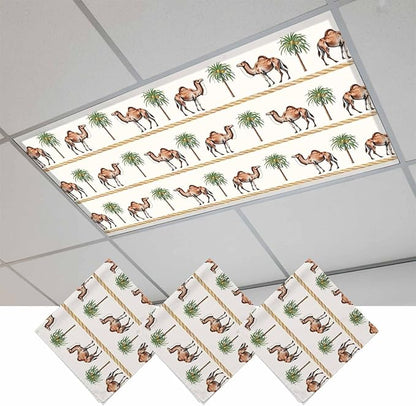 Fluorescent Light Covers for Ceiling Lights Desert Camel Magnetic Light Filters 3 Pack 4x2 ft Boho Southwest Date Trees Ceiling Lights Cover for Classroom Office School Home Drop Lamp Decor