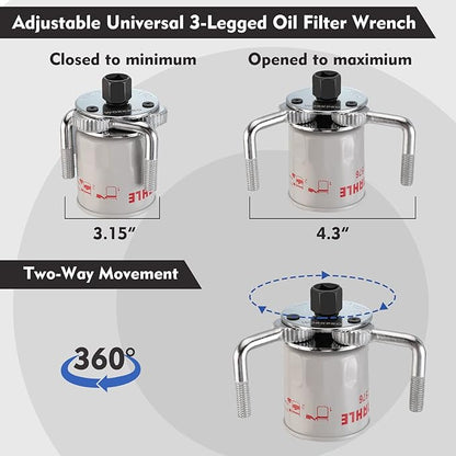 WORKPRO Adjustable Oil Filter Wrench, Universal 3"–5-1/2" (76–140mm) Heavy Duty 3-Jaw Oil Filter Removal Tool, Professional Auto Repair Tool for Car, Truck, SUV, Tractor, and Motorcycle