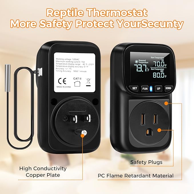 Diymore Digital Temperature Controller Outlet - 1800W Plug-in Thermostat with Heating & Cooling Modes, -104°F to 210°F Range for Greenhouse, Reptile, Incubator & Pool