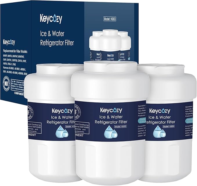 K003 Refrigerator Water Filter Replacement for GE MWF, martWater MWFP, MWFA, GWF, HDX FMG-1, WFC1201,WFC1201, RWF1060, 197D6321P006, PC75009,Kenmore 9991,GSE25GSHECSS, PSHS6PGZBESS (3)