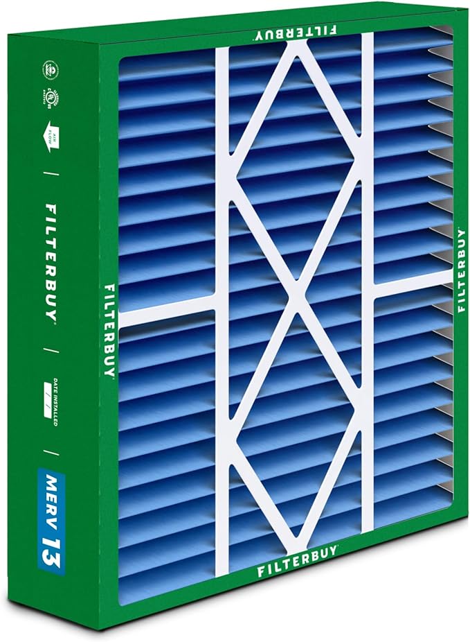 Filterbuy 20x20x5 Air Filter MERV 13 Optimal Smoke & Allergy Defense (4-Pack), Pleated HVAC AC Furnace Filters for Amana, Coleman, Goodman, Maytag, York, and More (Actual Size: 20.25 x 20.75 x 5.25)