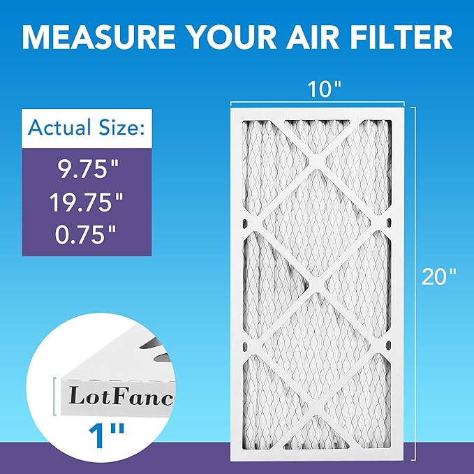 LotFancy 10x20x1 Air Filter MERV 11 6-Pack, Electrostatic Pleated AC Furnace Air Filter, Captures Dust, Smog & Pet Dander, Actual Size: 9.75"x19.75"x0.75"