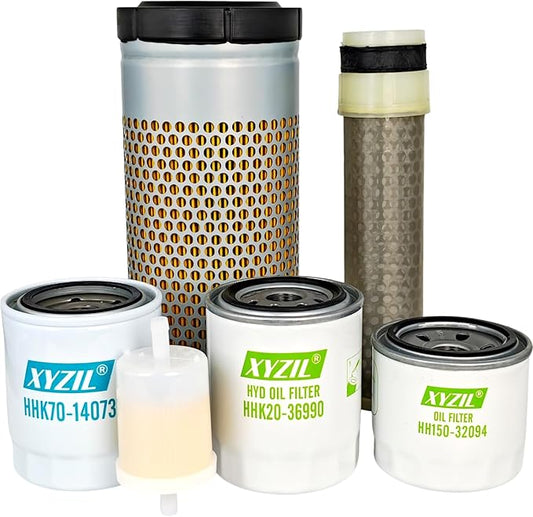 Maintenance Filter Kit Compatible with Kubota RTV1140CPX w/ D1105-E3 Engine Utility Vehicle T0270-16320 HH150-32094 12581-43012 HHK20-36990 HHK70-14073 Outer Inner Air Lube Oil Hydraulic