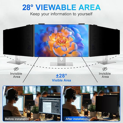 2Pack Magnetic 27 Inch Privacy Screen for Computer Monitor 16:9 Aspect Ratio, Hanging Removable Anti-Blue/Glare Protector Film, Anti Spy Desktop Security Private Filter 27in