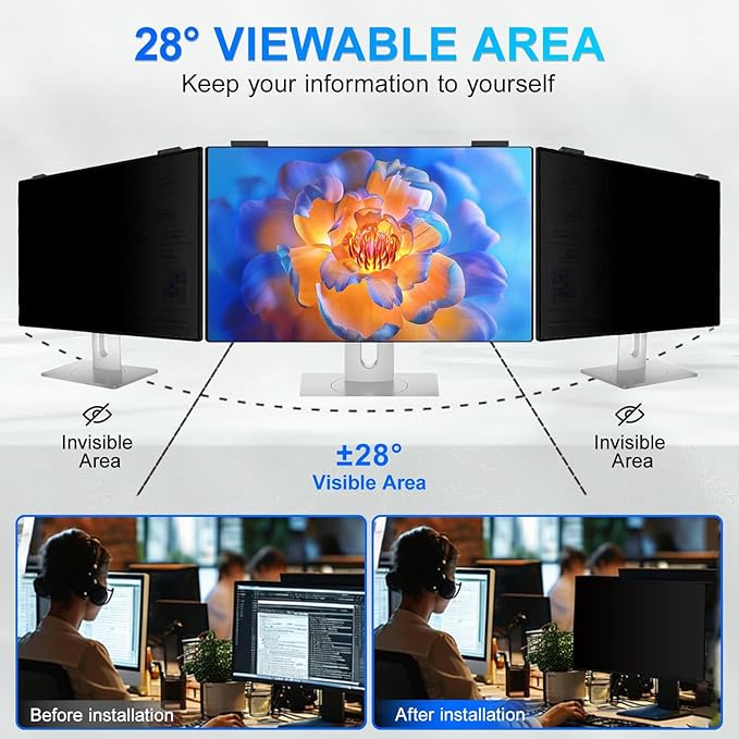Magnetic 23.6 Inch Privacy Screen for Computer Monitor 16:9 Aspect Ratio, Hanging Removable Anti-Blue/Glare Protector Film, Anti Spy Desktop Security Private Filter 23.6in