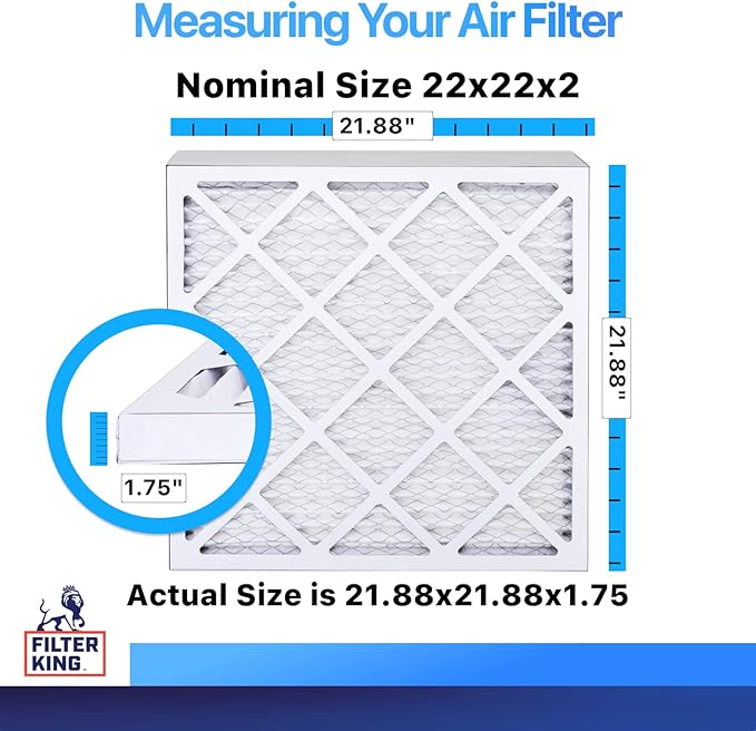 Filter King 22x22x2 Air Filter | 4-PACK | MERV 8 HVAC Pleated A/C Furnace Filters | MADE IN USA | Actual Size: 21.88 x 21.88 x 1.75"