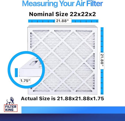 Filter King 22x22x2 Air Filter | 6-PACK | MERV 8 HVAC Pleated A/C Furnace Filters | MADE IN USA | Actual Size: 21.88 x 21.88 x 1.75"