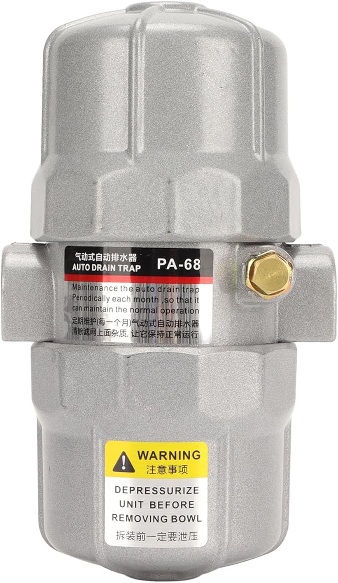 Universal Automatic Drain Valve Pneumatic Filter, 1/2in NPT Interface Drainage Valve for Compressed Air Systems, Aluminum Alloy Shell with Adjustable Brass Knob, 0-16Bar Working