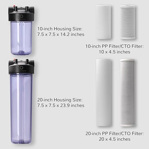 Airthereal Whole House Water Filter Housing, 10" x 4.5" Sediment Carbon Cartridge Universal Housing, Pre-Filtration System for Well and City Water with 1" NPT Port (Clear Housing)