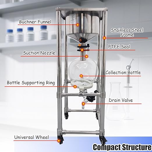 INTSUPERMAI 10L Buchner Funnel Filtering Kit, with 10L Vacuum Flask, Stainless Steel Frame, Negative Pressure Filtration, Lab Vacuum Suction Filter for Liquid-Liquid Extraction